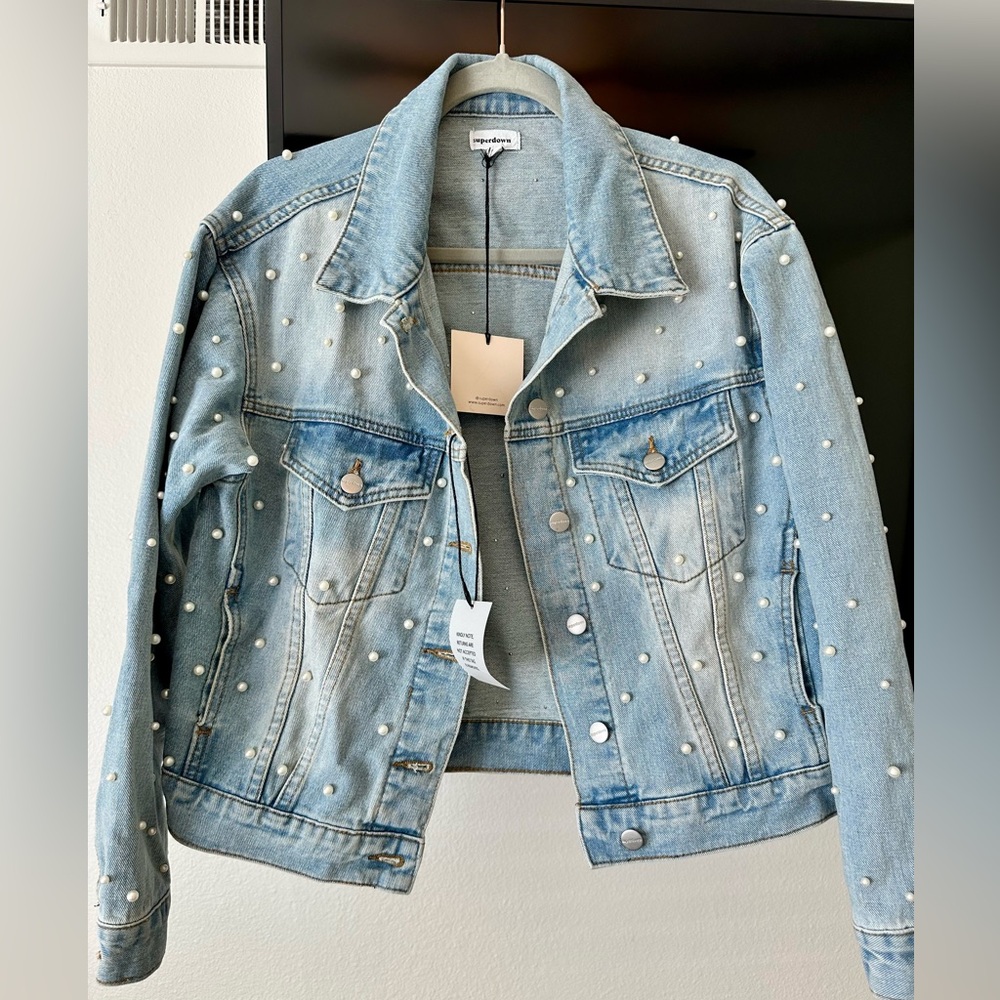 Superdown Pearl Embellished Denim Jacket for sale (NWT)!